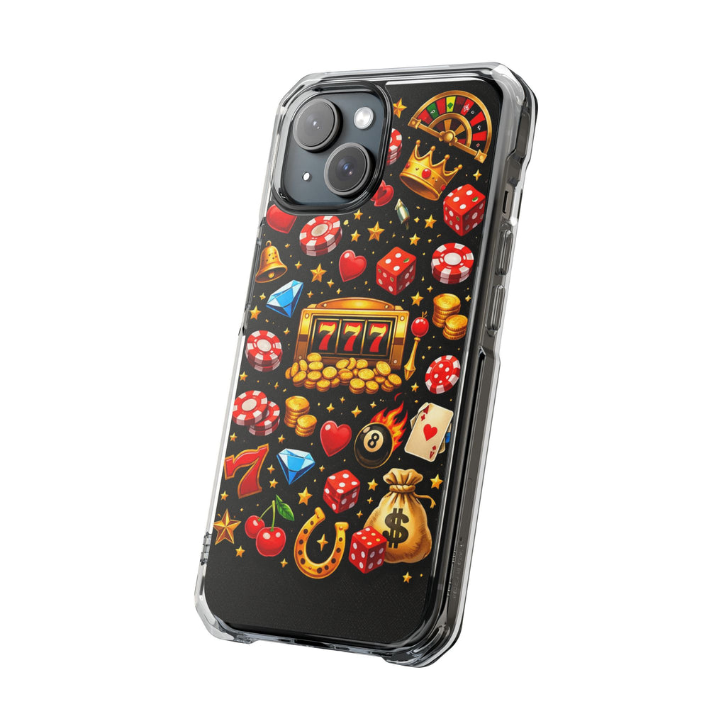 Casino Luck Clear Magnetic Phone Case — Slot Machine & Poker Icons