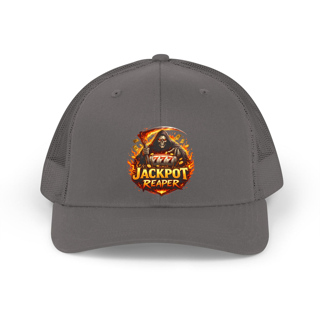 Jackpot Reaper Trucker Hat — Retro Casino Skull Mesh Cap
