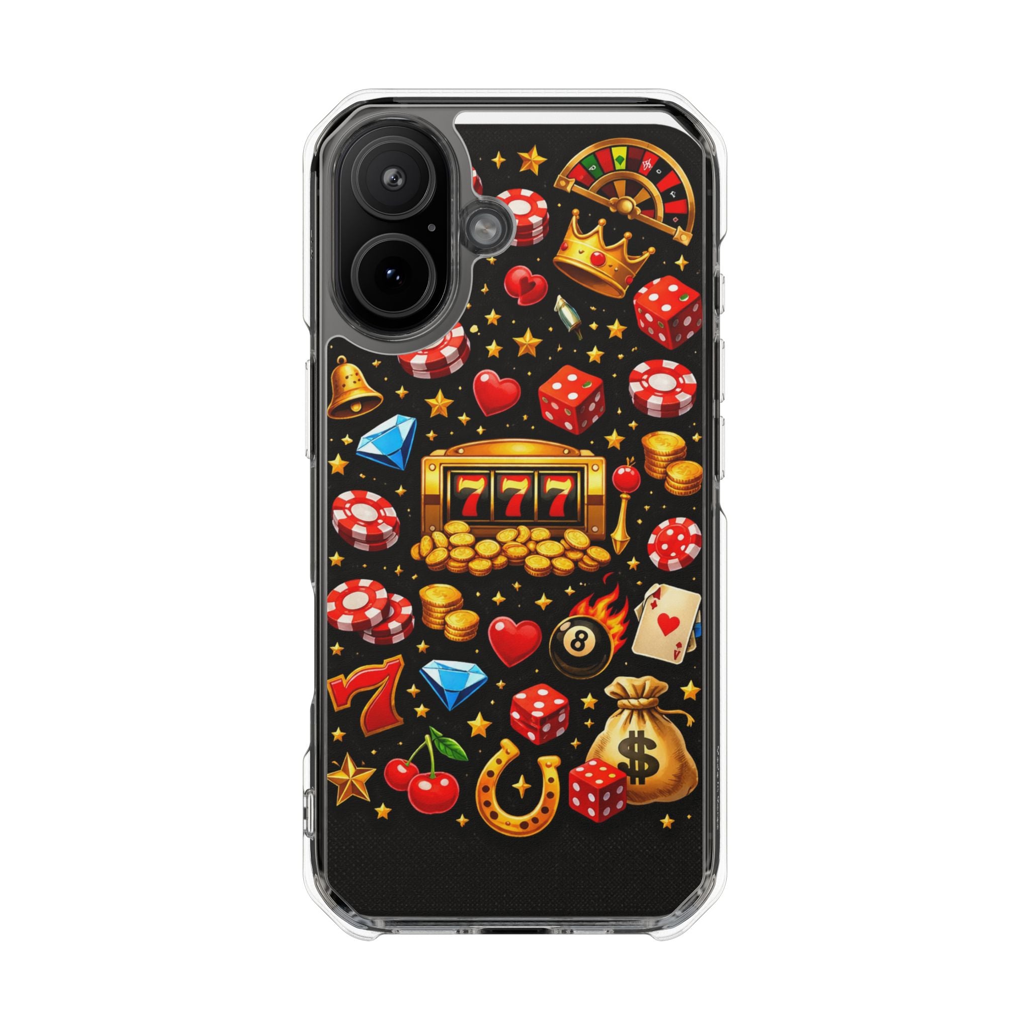 Casino Luck Clear Magnetic Phone Case — Slot Machine & Poker Icons