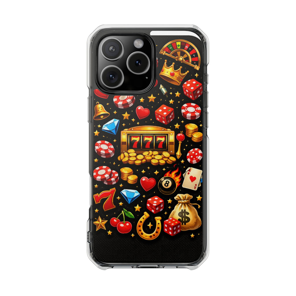 Casino Luck Clear Magnetic Phone Case — Slot Machine & Poker Icons
