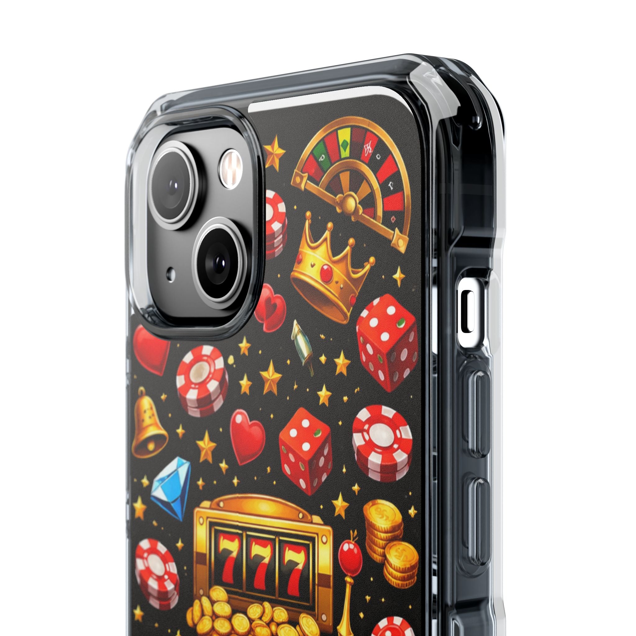 Casino Luck Clear Magnetic Phone Case — Slot Machine & Poker Icons