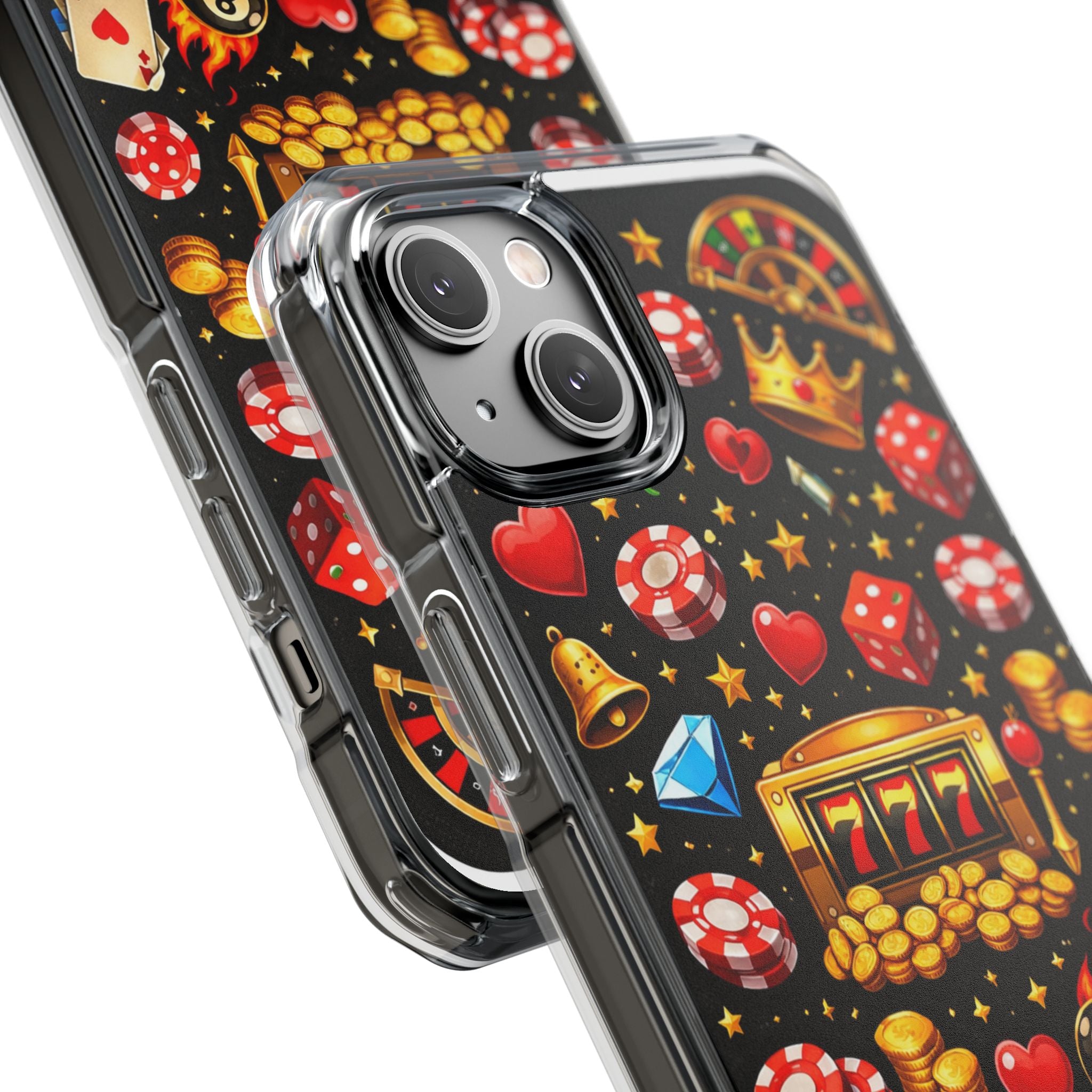 Casino Luck Clear Magnetic Phone Case — Slot Machine & Poker Icons