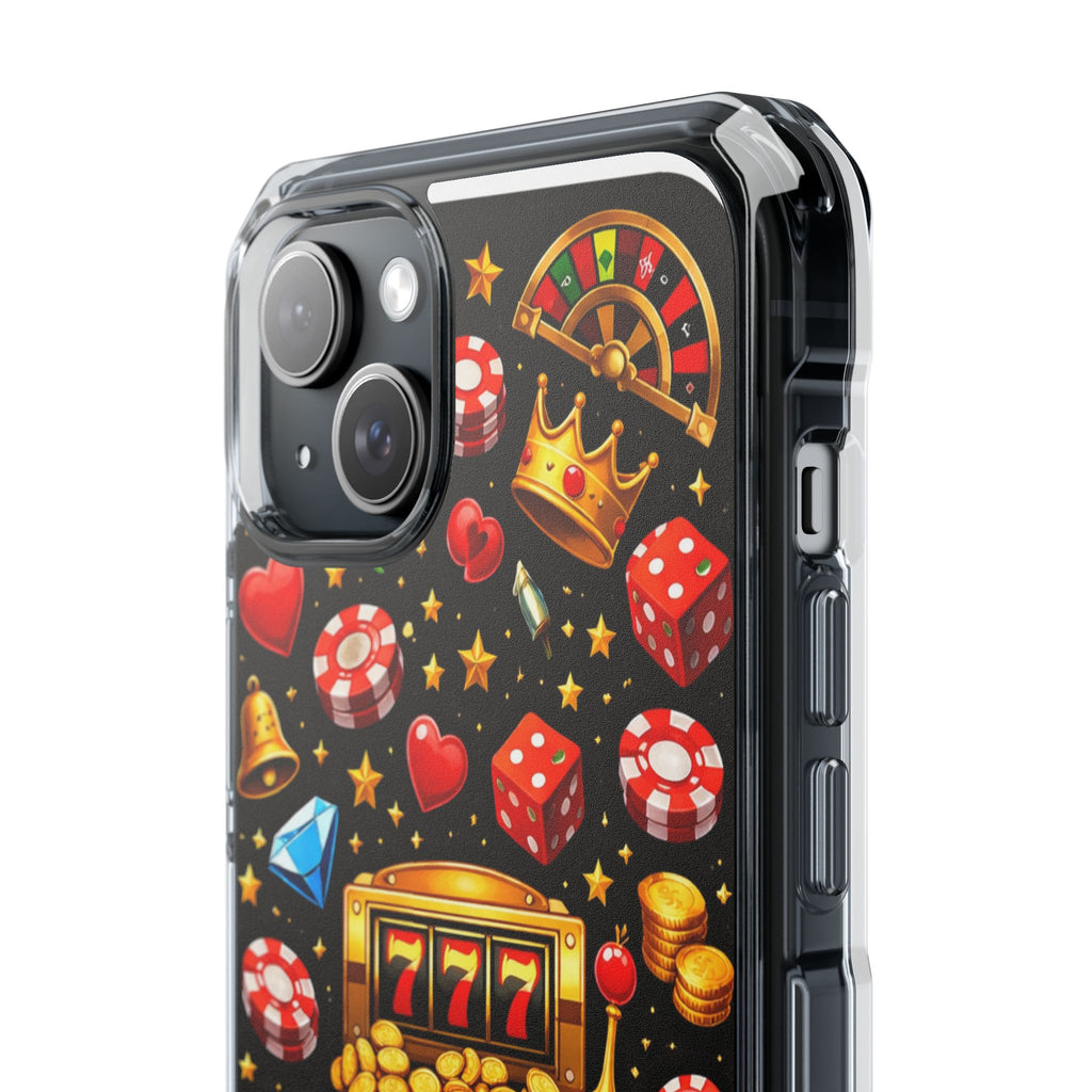 Casino Luck Clear Magnetic Phone Case — Slot Machine & Poker Icons