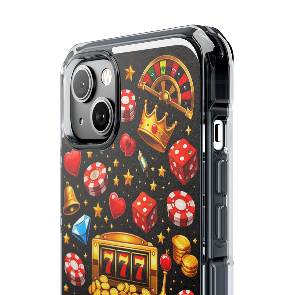Casino Luck Clear Magnetic Phone Case — Slot Machine & Poker Icons