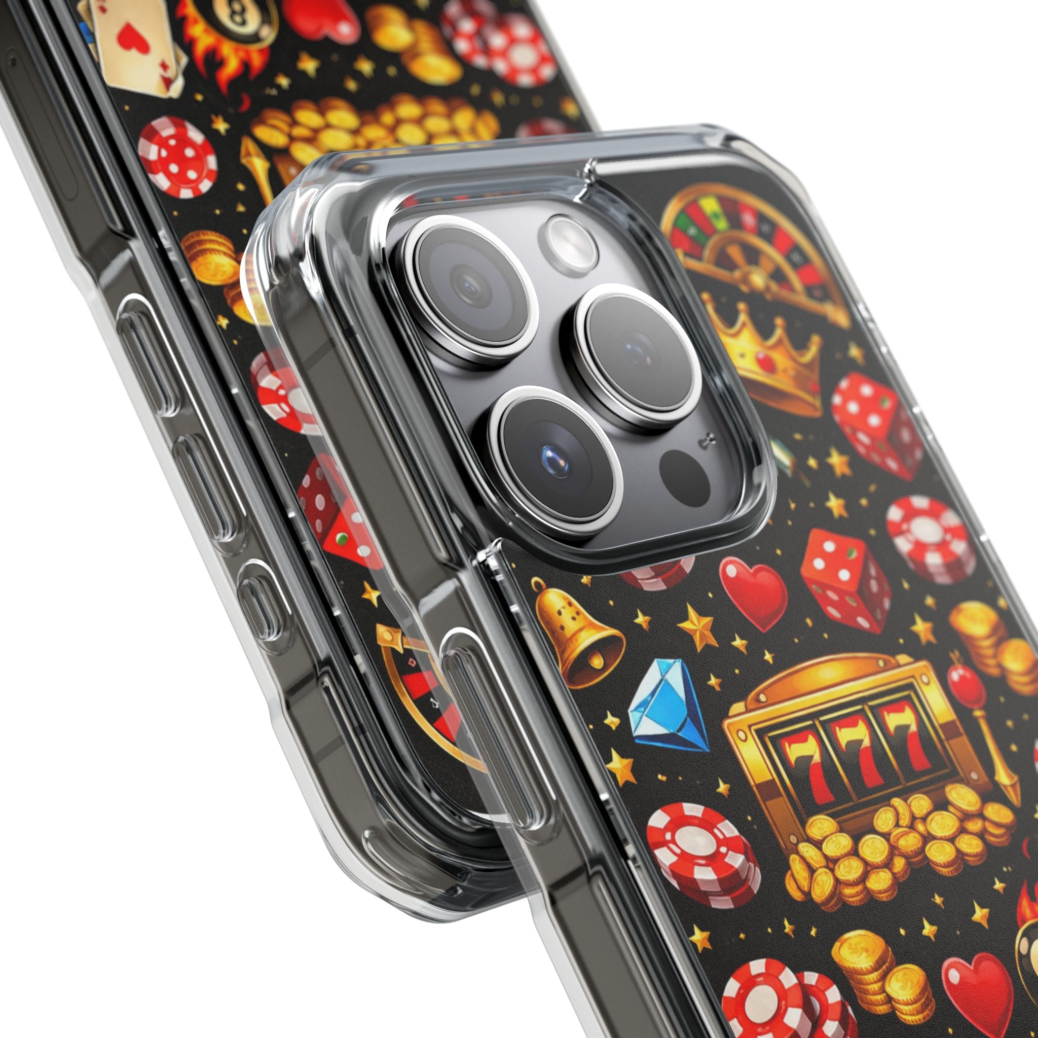 Casino Luck Clear Magnetic Phone Case — Slot Machine & Poker Icons