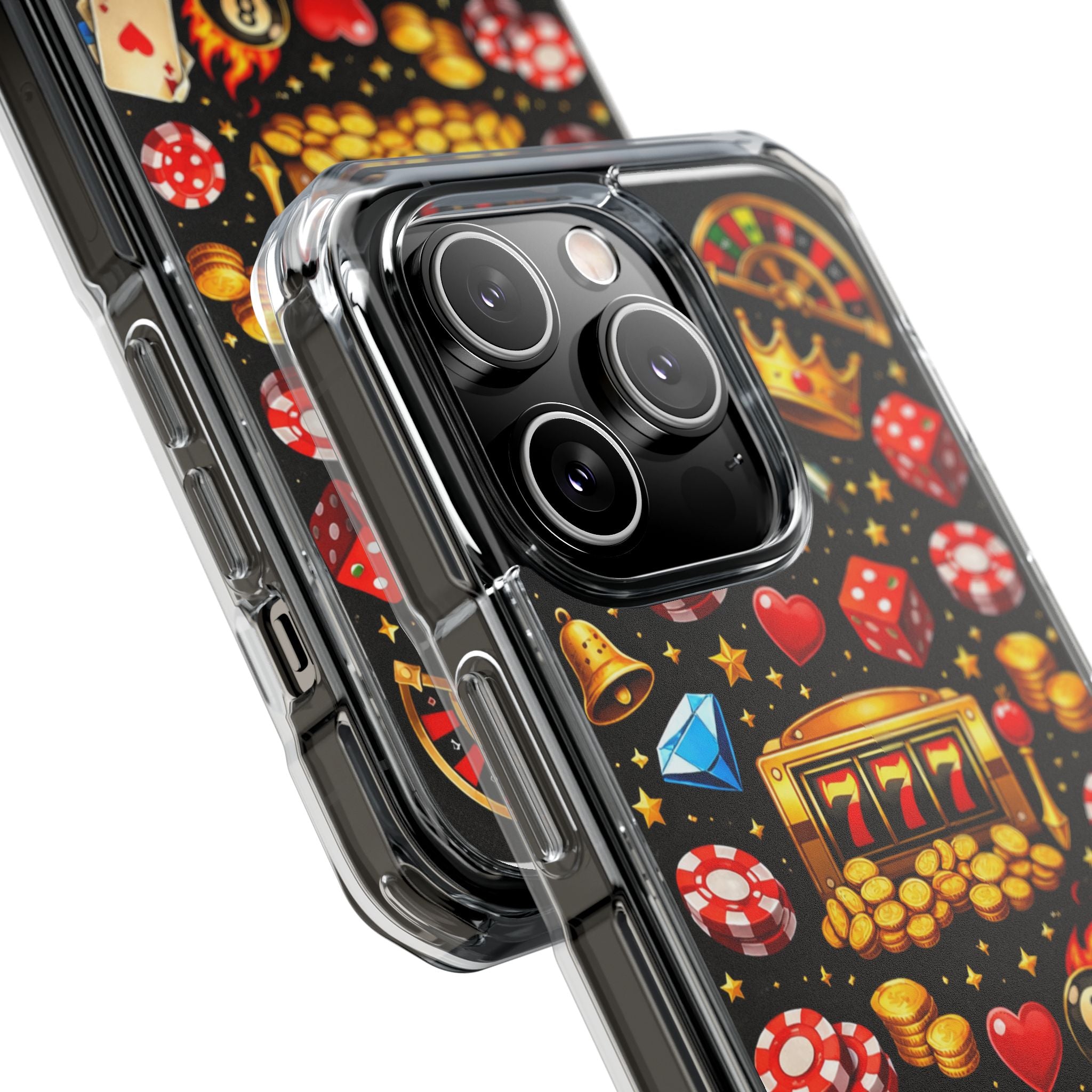 Casino Luck Clear Magnetic Phone Case — Slot Machine & Poker Icons