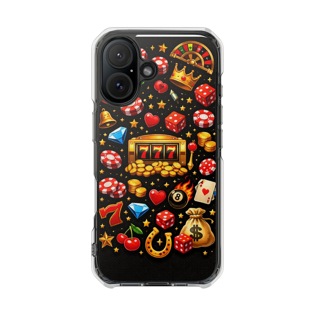 Casino Luck Clear Magnetic Phone Case — Slot Machine & Poker Icons