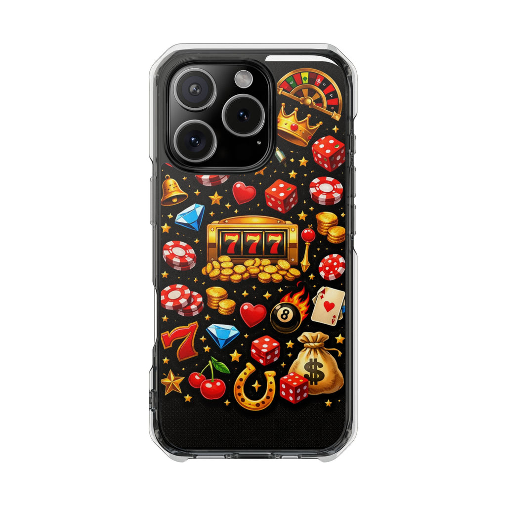Casino Luck Clear Magnetic Phone Case — Slot Machine & Poker Icons