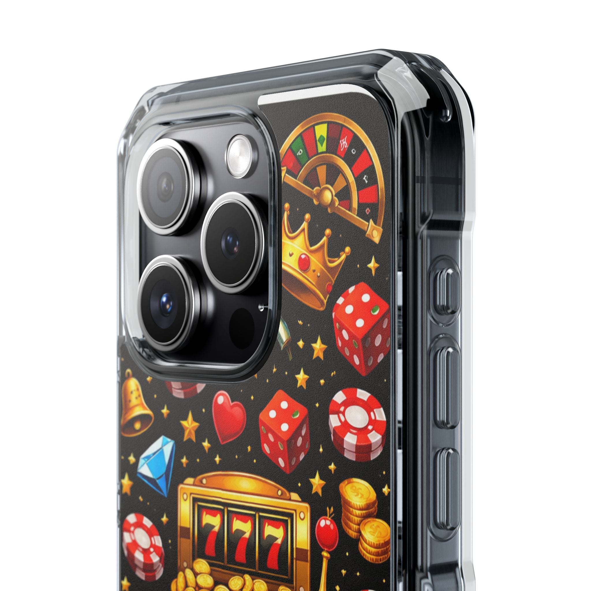 Casino Luck Clear Magnetic Phone Case — Slot Machine & Poker Icons