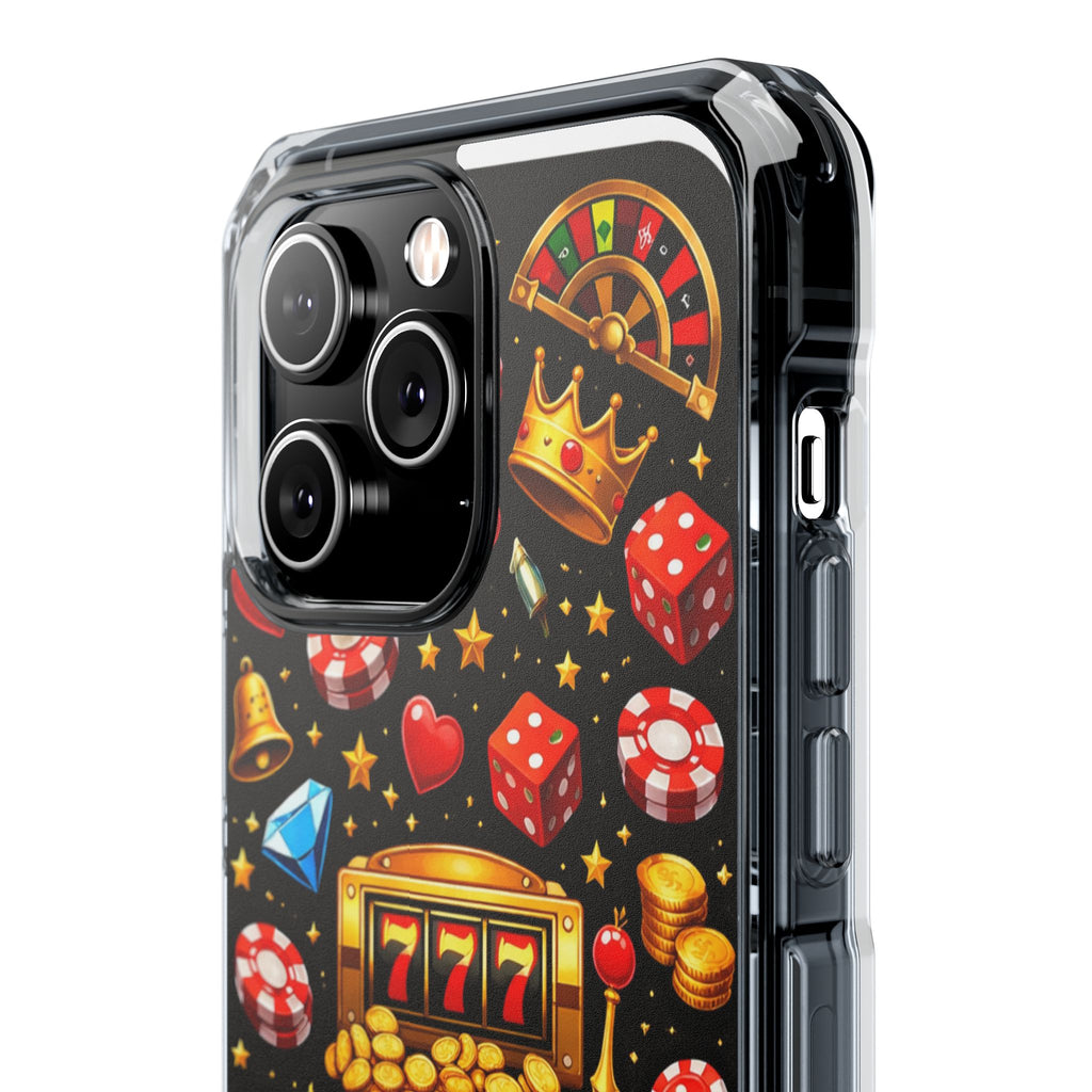 Casino Luck Clear Magnetic Phone Case — Slot Machine & Poker Icons