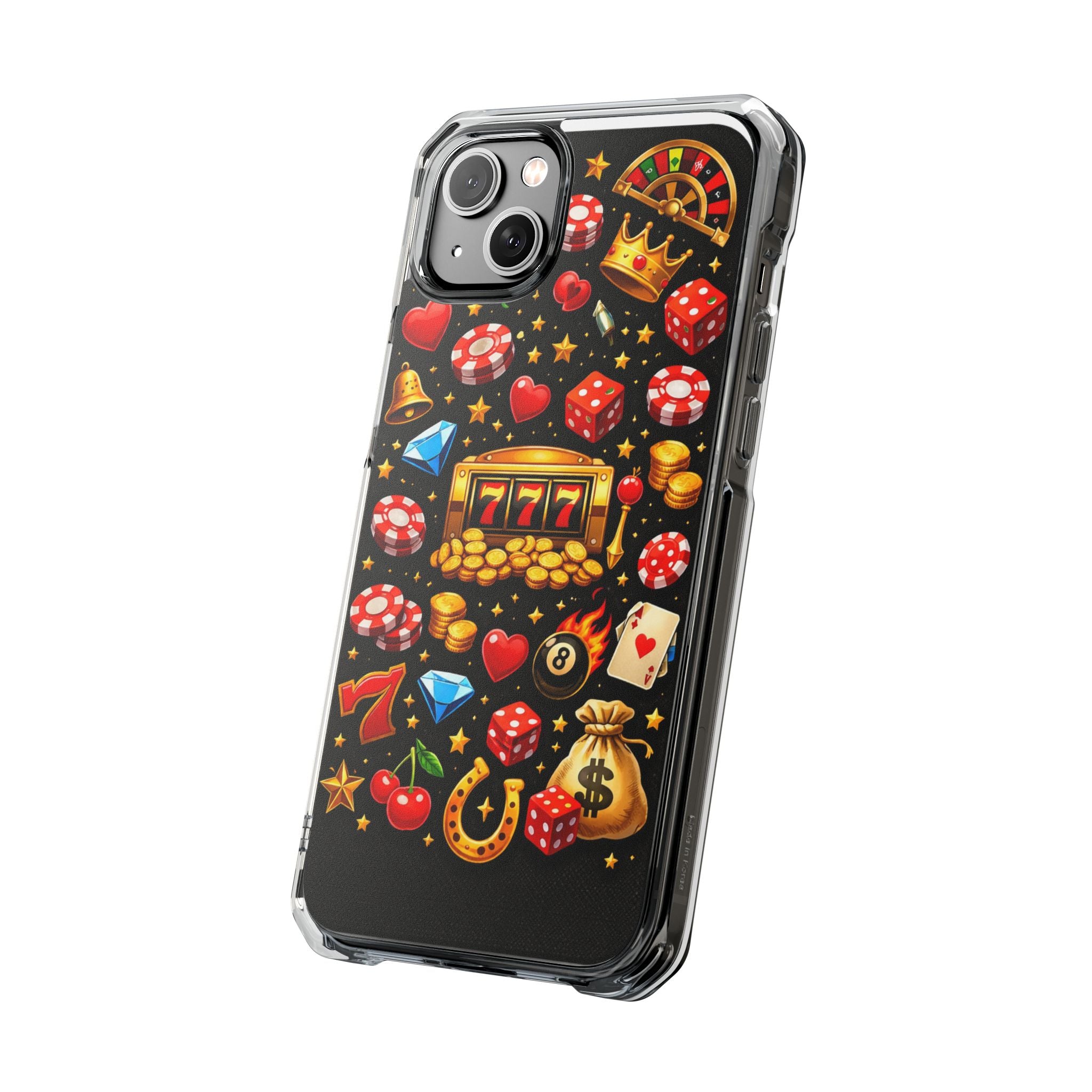 Casino Luck Clear Magnetic Phone Case — Slot Machine & Poker Icons