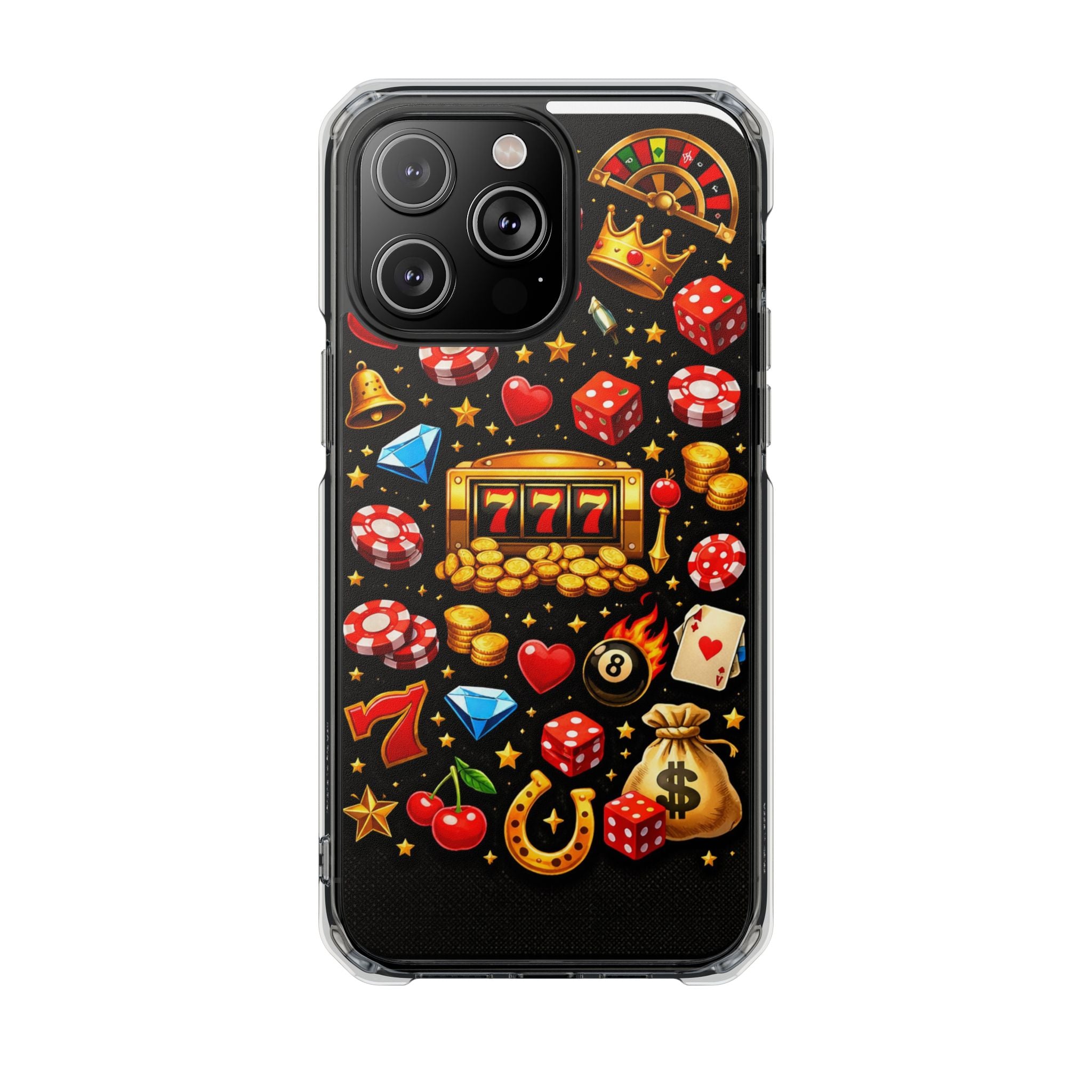 Casino Luck Clear Magnetic Phone Case — Slot Machine & Poker Icons