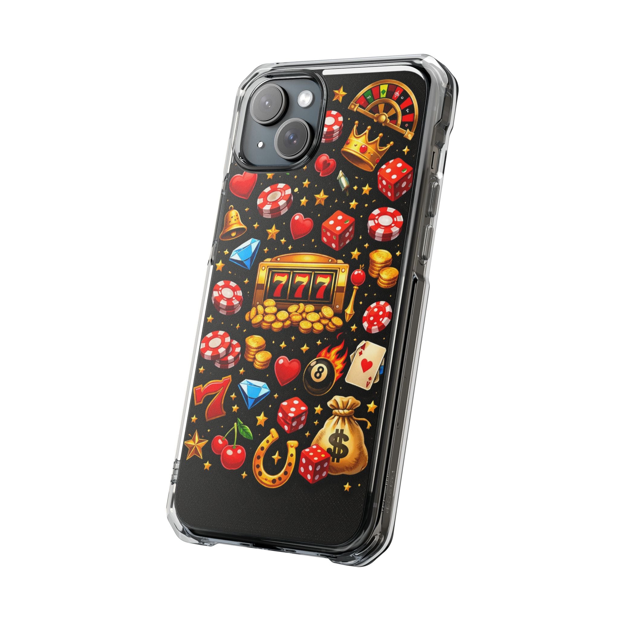 Casino Luck Clear Magnetic Phone Case — Slot Machine & Poker Icons