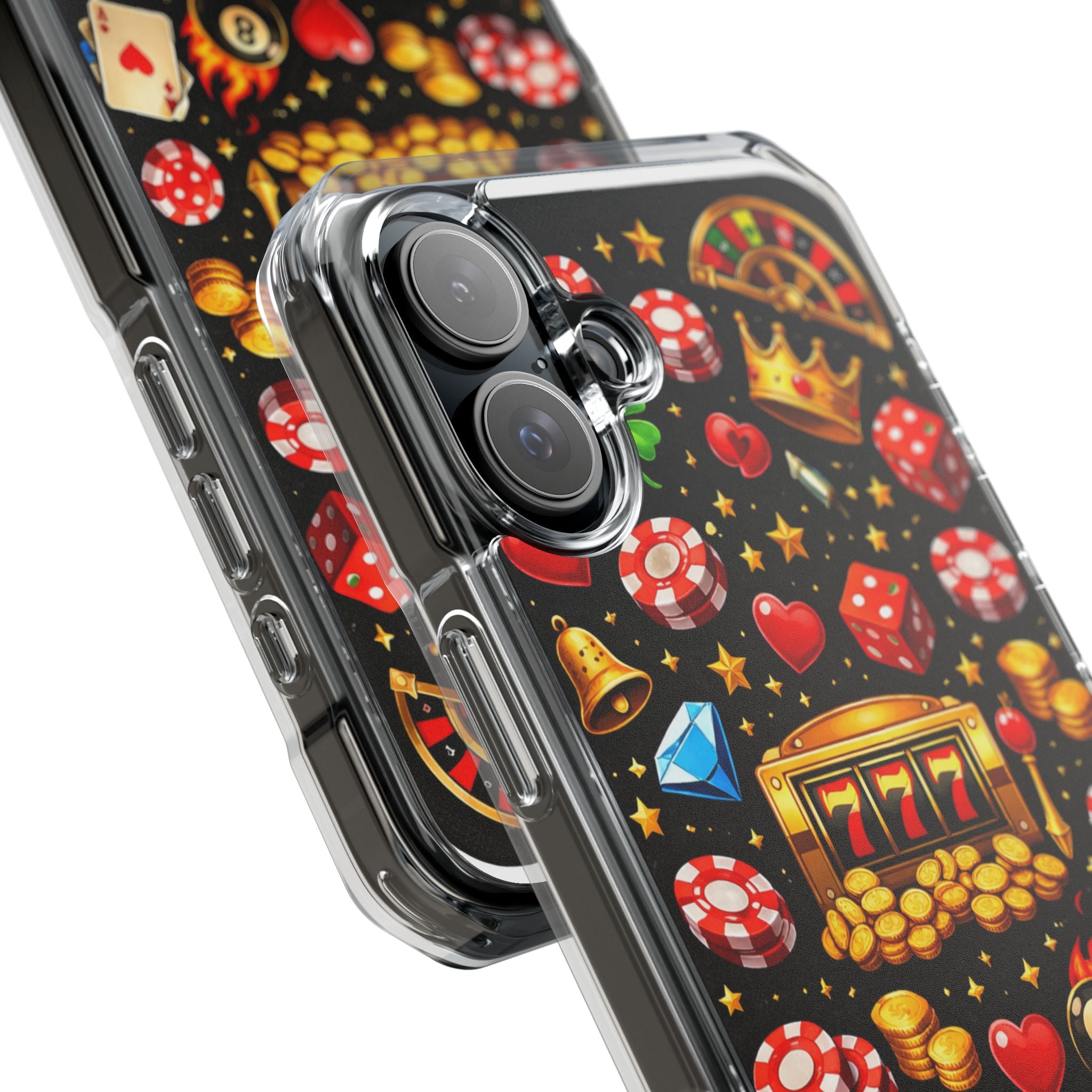 Casino Luck Clear Magnetic Phone Case — Slot Machine & Poker Icons