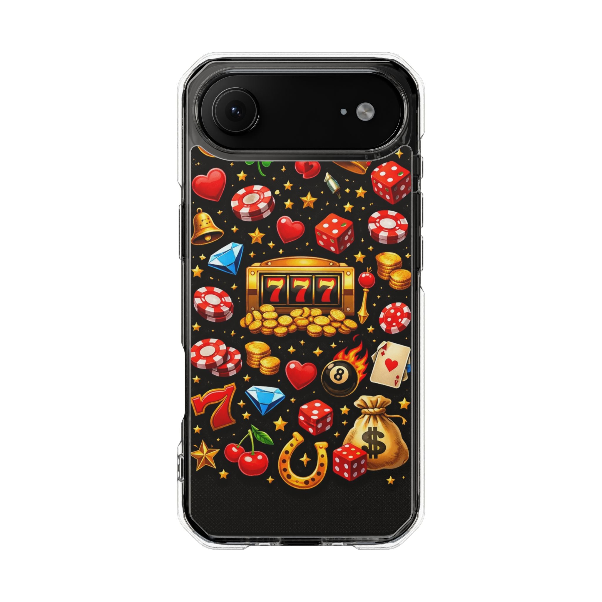 Casino Luck Clear Magnetic Phone Case — Slot Machine & Poker Icons