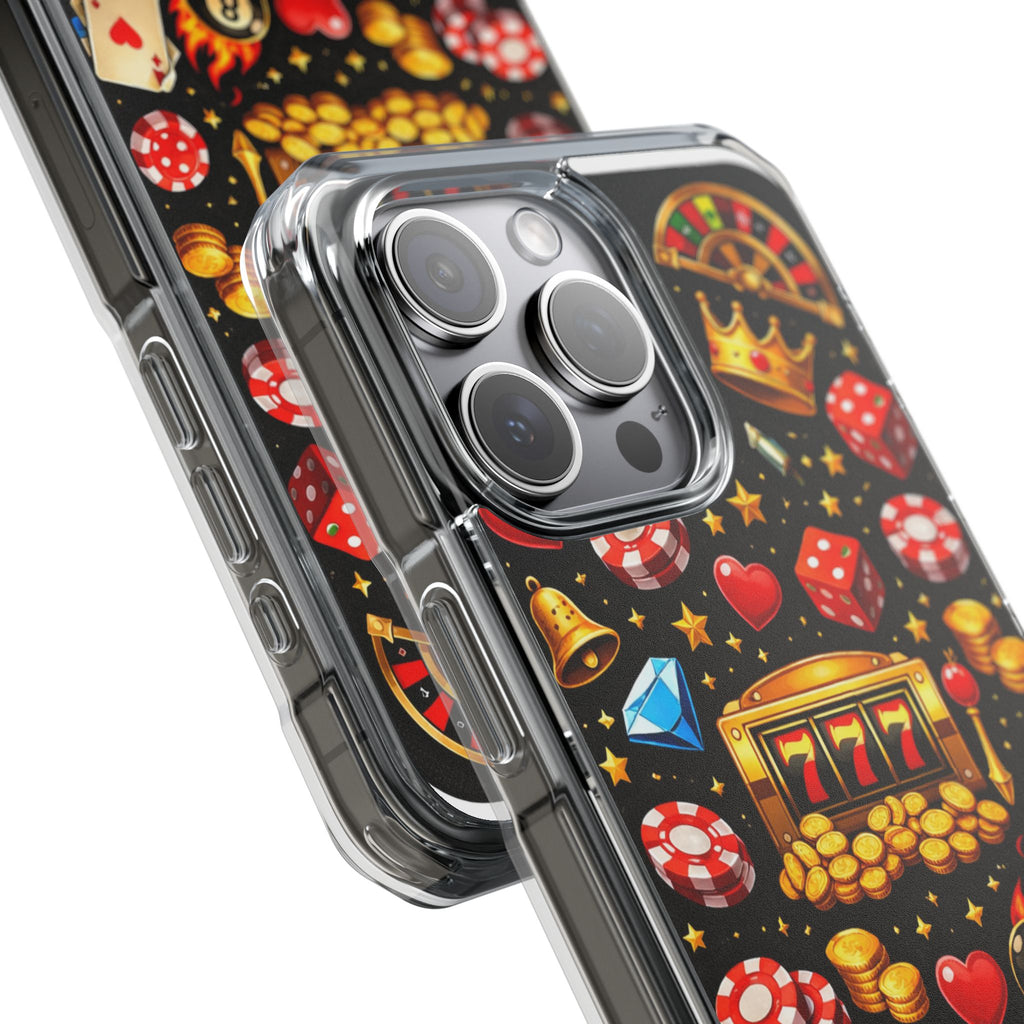 Casino Luck Clear Magnetic Phone Case — Slot Machine & Poker Icons