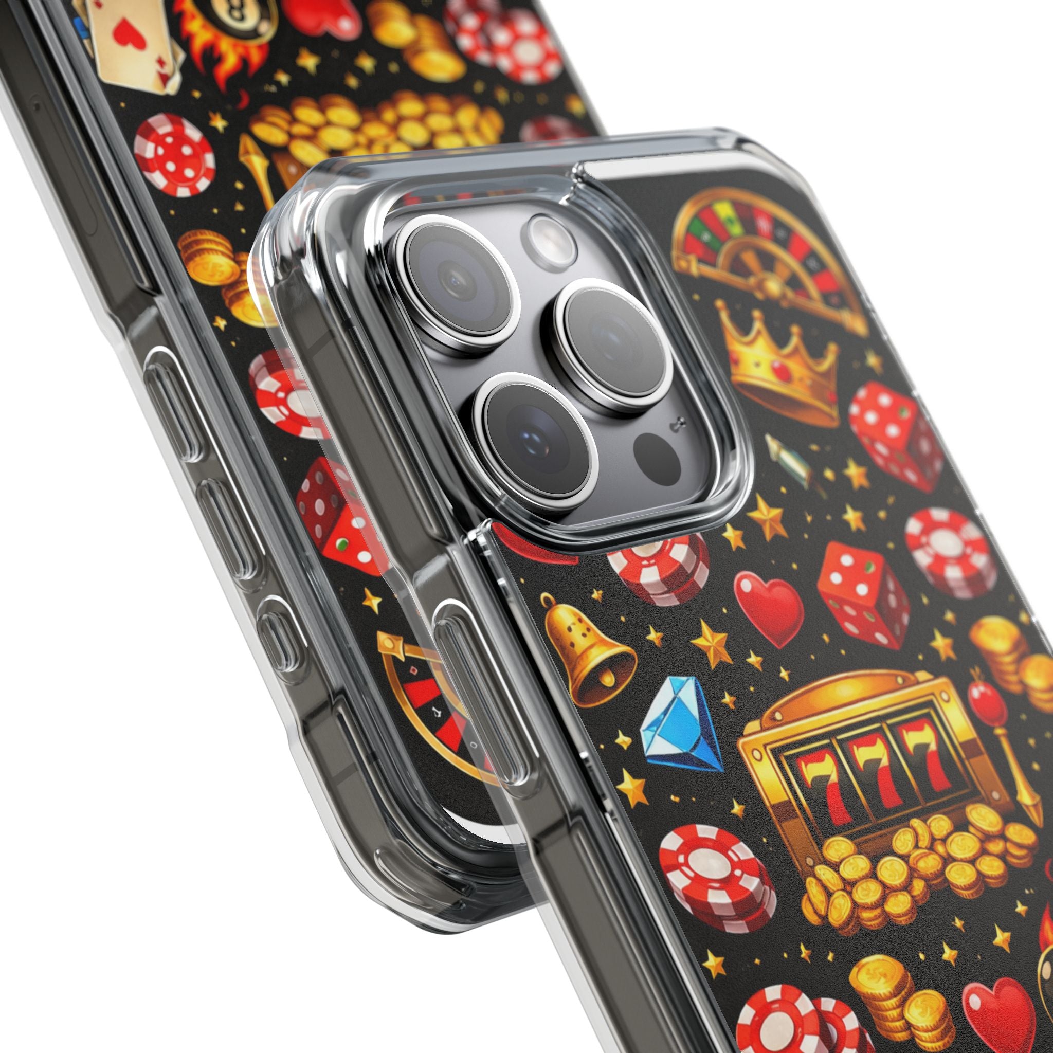 Casino Luck Clear Magnetic Phone Case — Slot Machine & Poker Icons