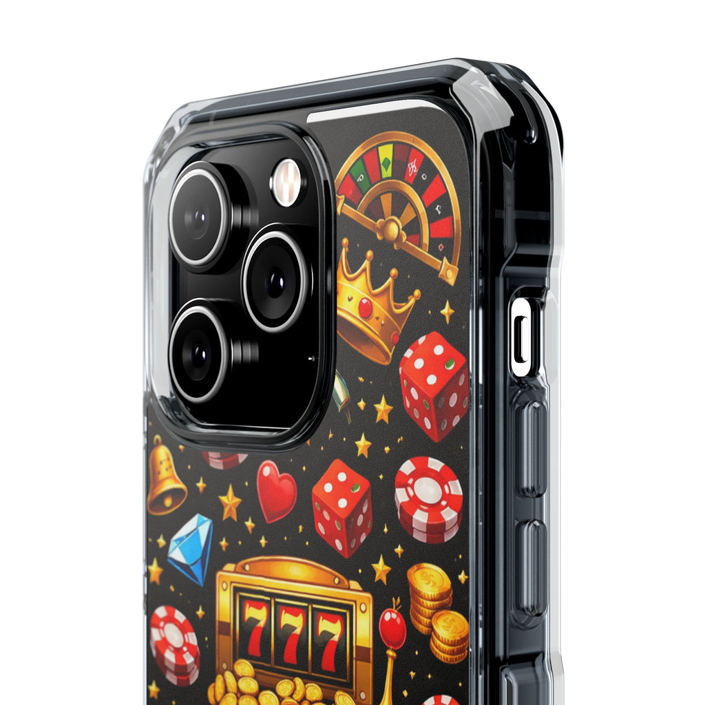 Casino Luck Clear Magnetic Phone Case — Slot Machine & Poker Icons