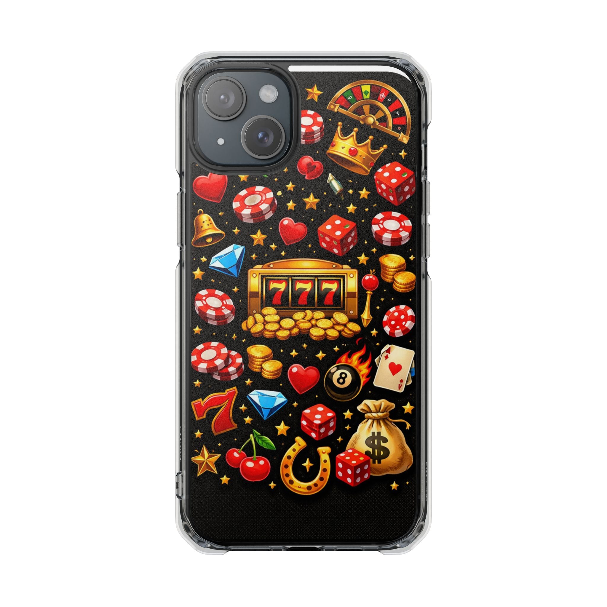 Casino Luck Clear Magnetic Phone Case — Slot Machine & Poker Icons