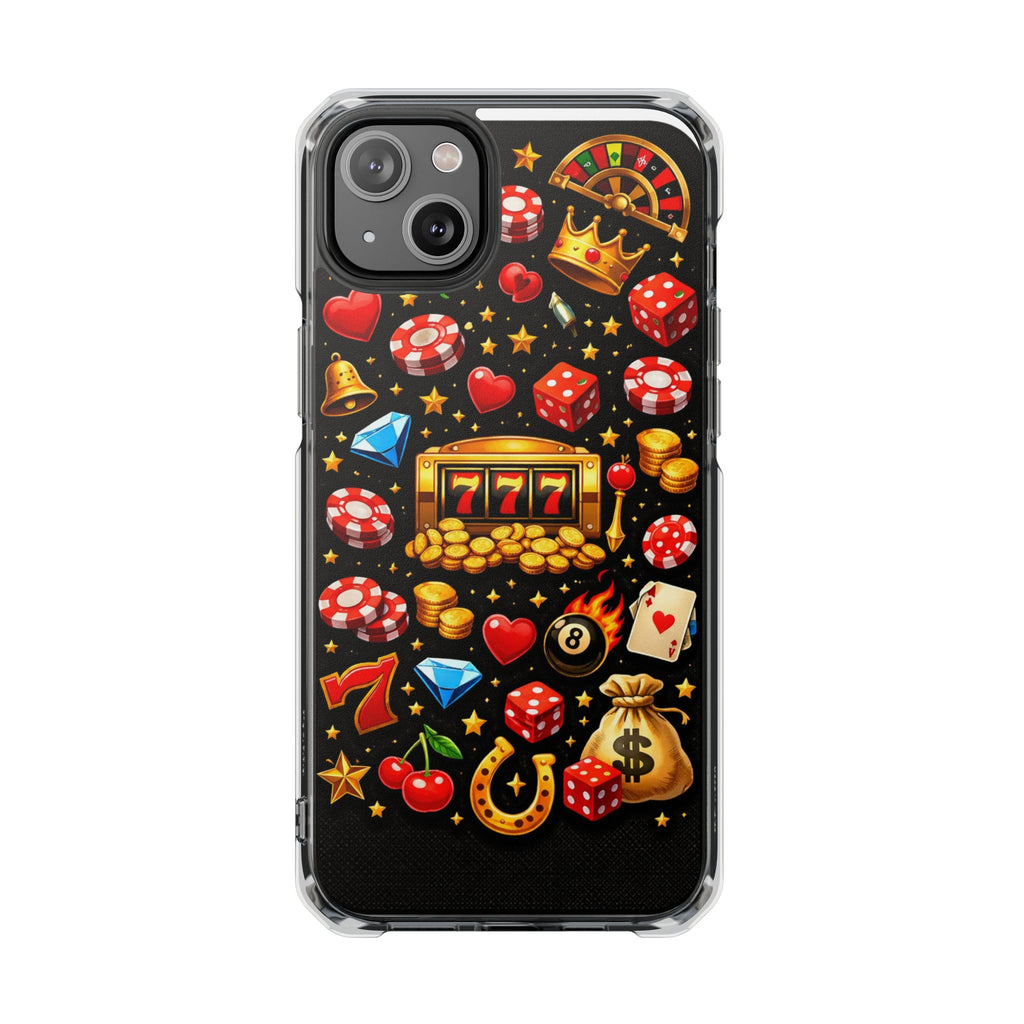 Casino Luck Clear Magnetic Phone Case — Slot Machine & Poker Icons