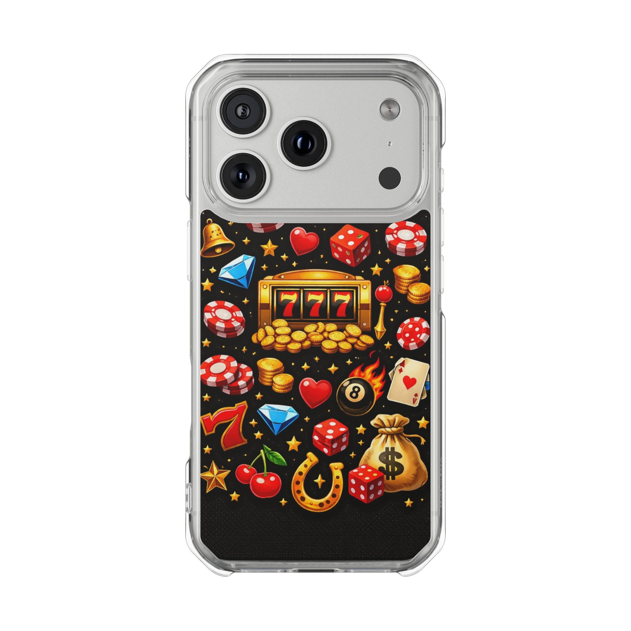 Casino Luck Clear Magnetic Phone Case — Slot Machine & Poker Icons