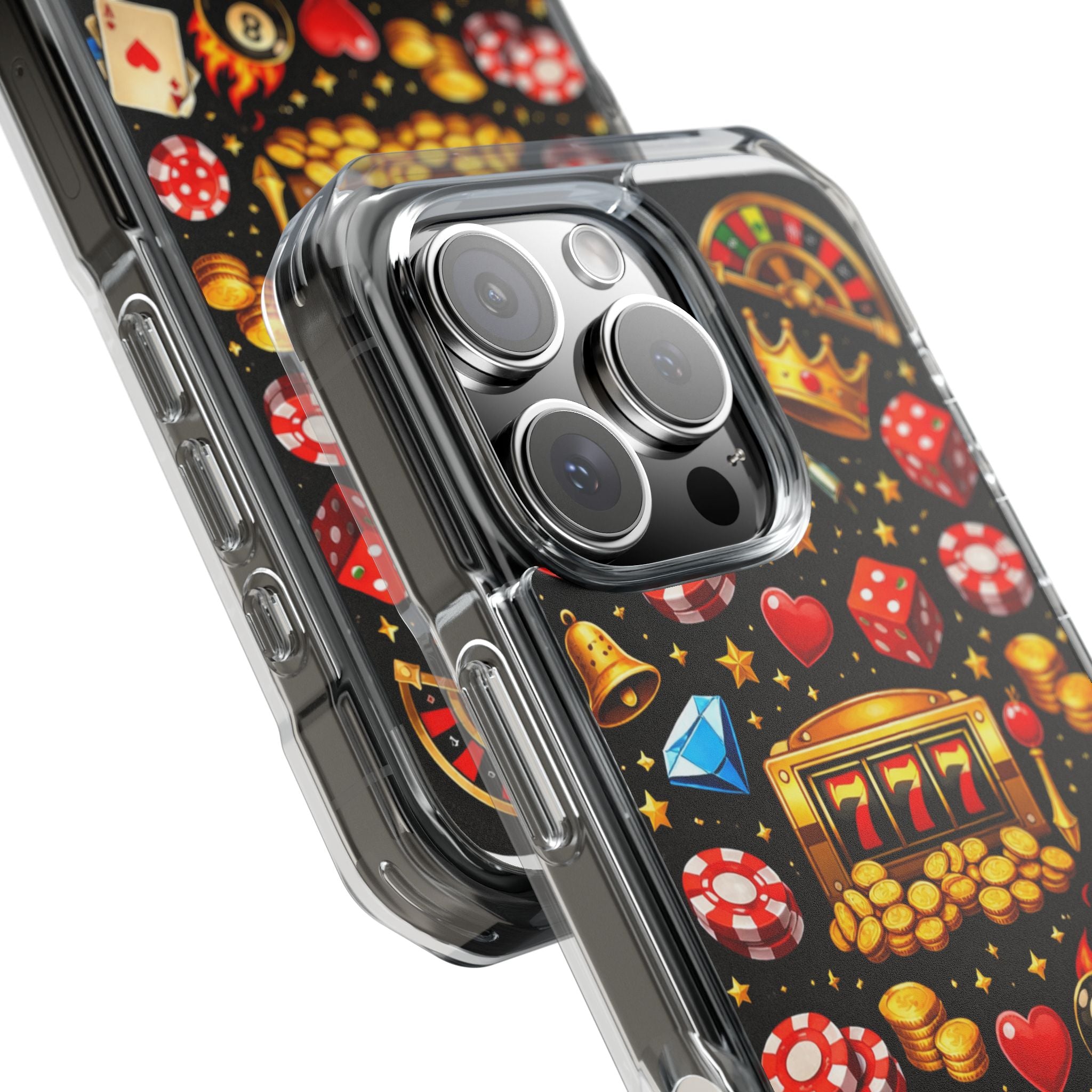 Casino Luck Clear Magnetic Phone Case — Slot Machine & Poker Icons