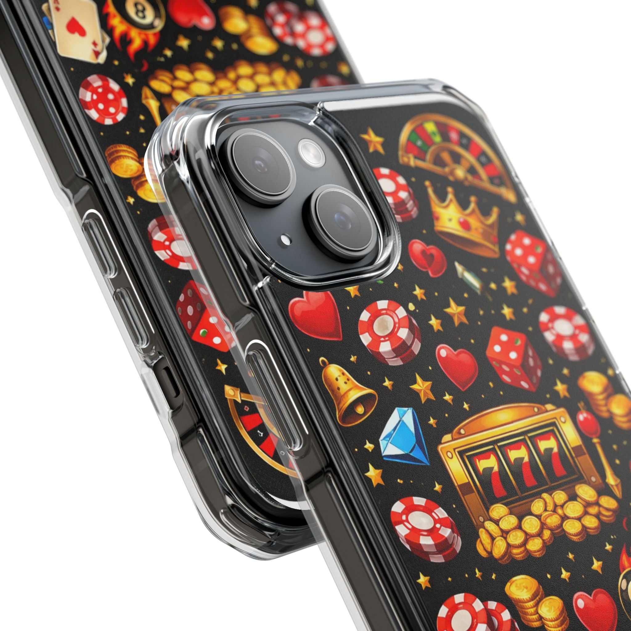 Casino Luck Clear Magnetic Phone Case — Slot Machine & Poker Icons