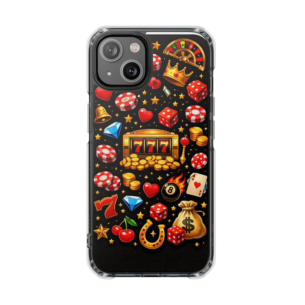 Casino Luck Clear Magnetic Phone Case — Slot Machine & Poker Icons