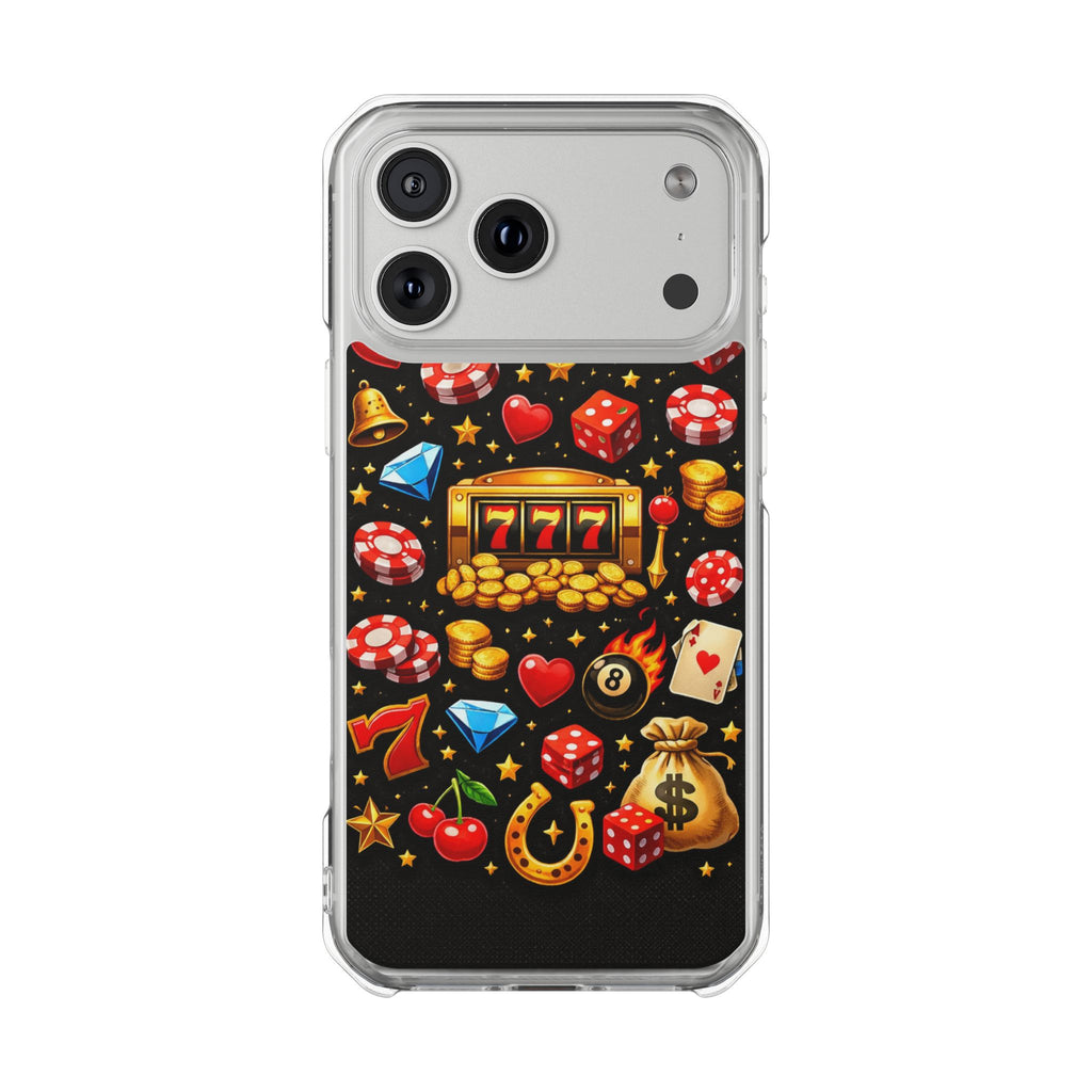 Casino Luck Clear Magnetic Phone Case — Slot Machine & Poker Icons