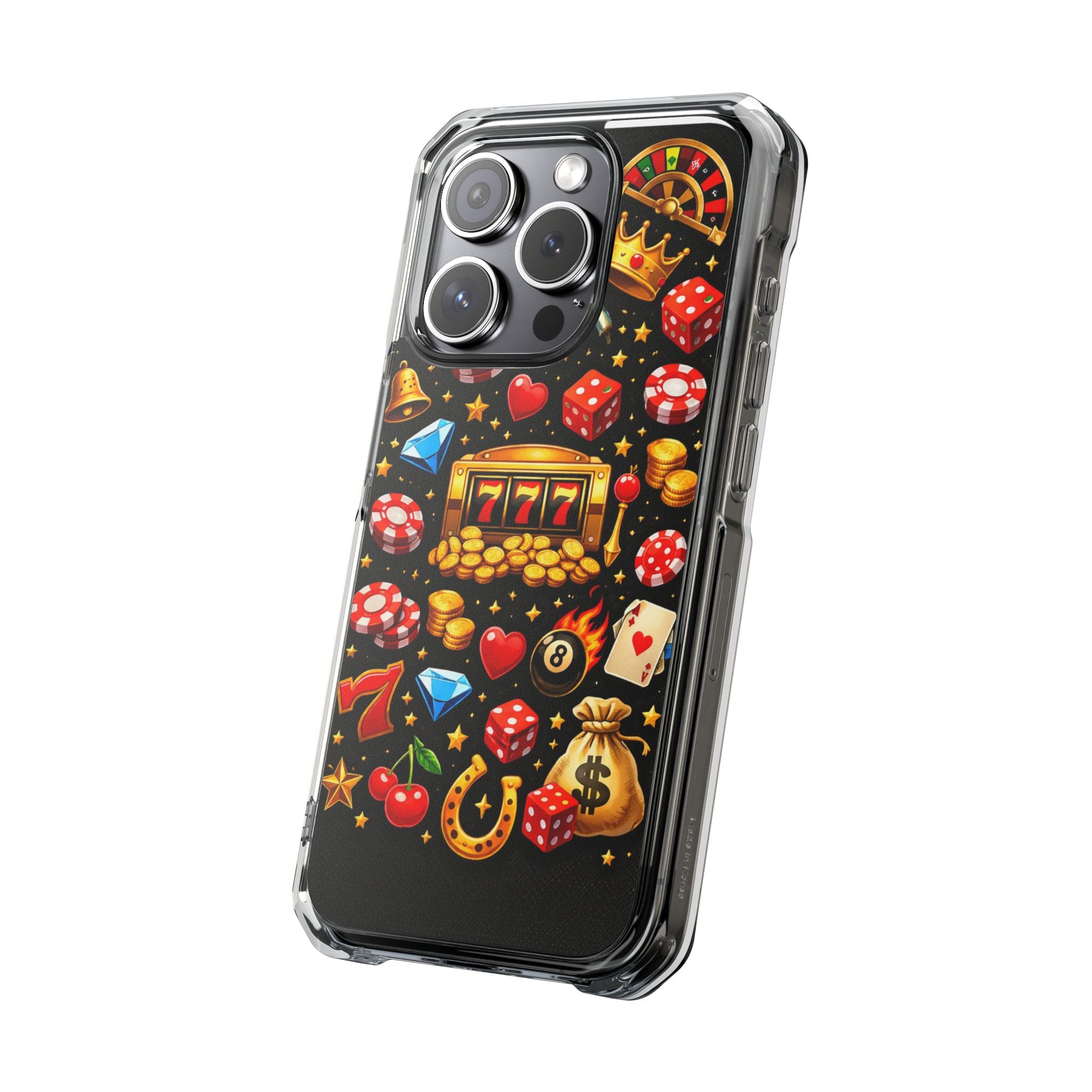 Casino Luck Clear Magnetic Phone Case — Slot Machine & Poker Icons
