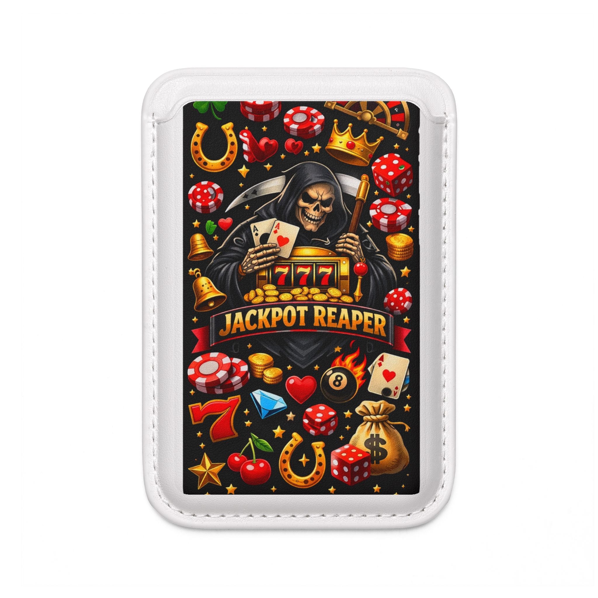 Jackpot Reaper Vegan MagSafe Wallet — Slim Card Holder with Grim Reaper Casino Design