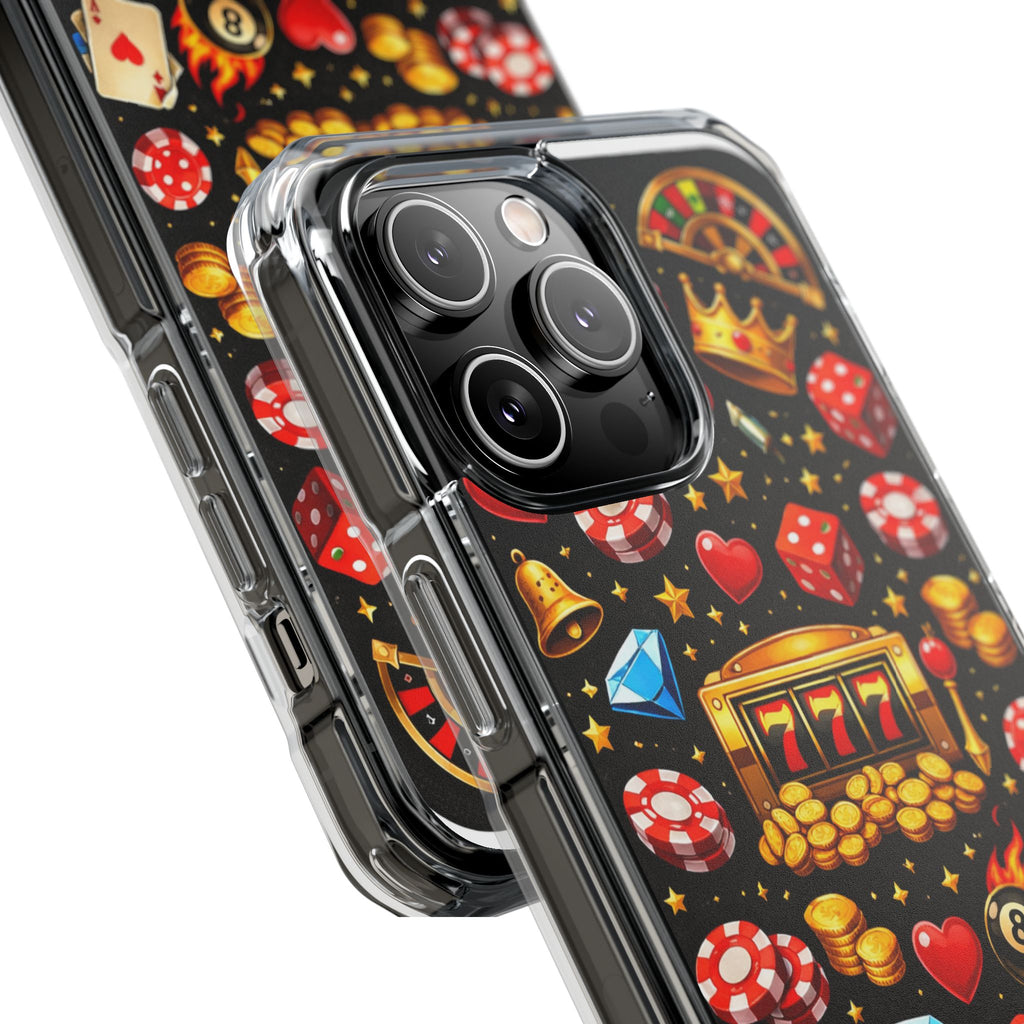 Casino Luck Clear Magnetic Phone Case — Slot Machine & Poker Icons