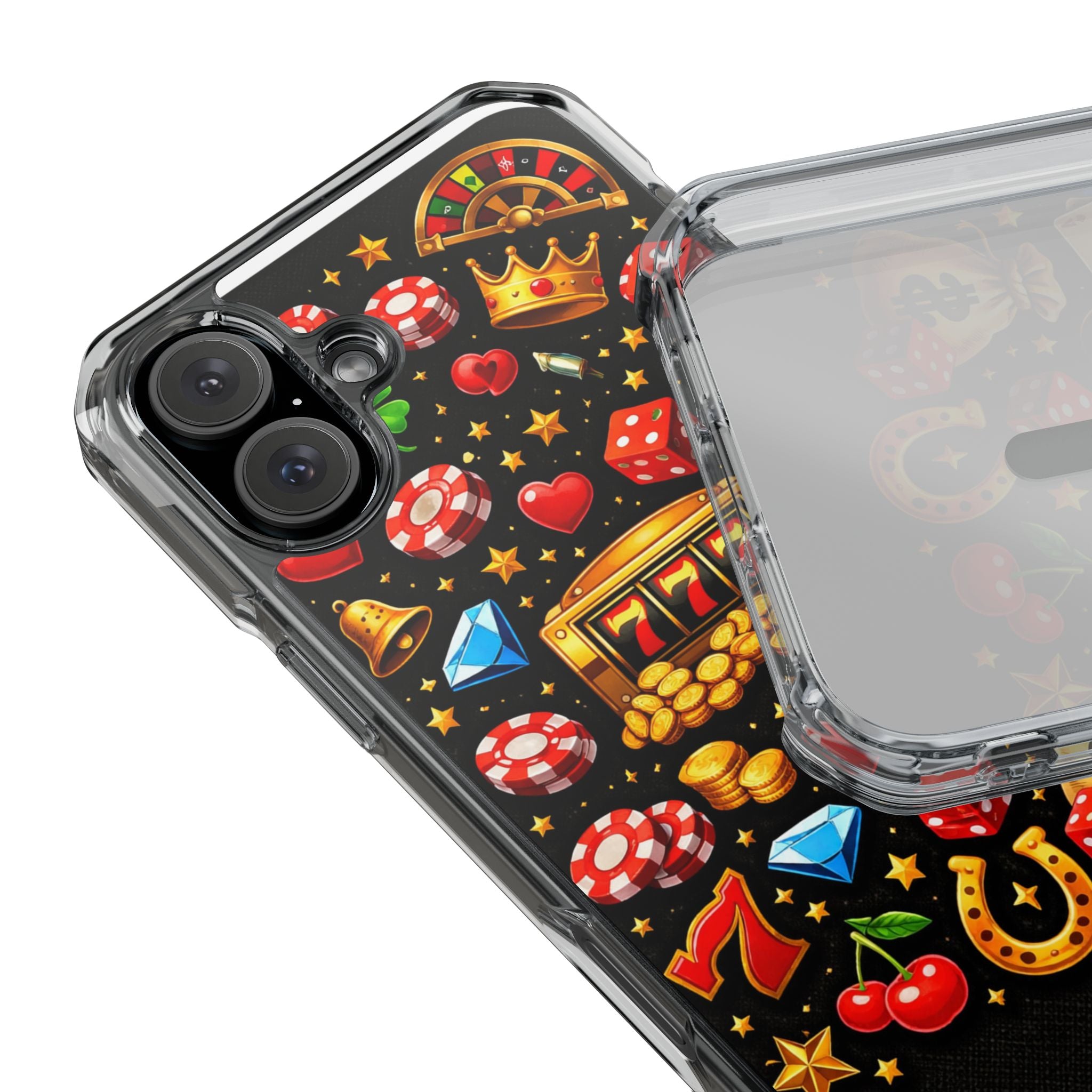 Casino Luck Clear Magnetic Phone Case — Slot Machine & Poker Icons