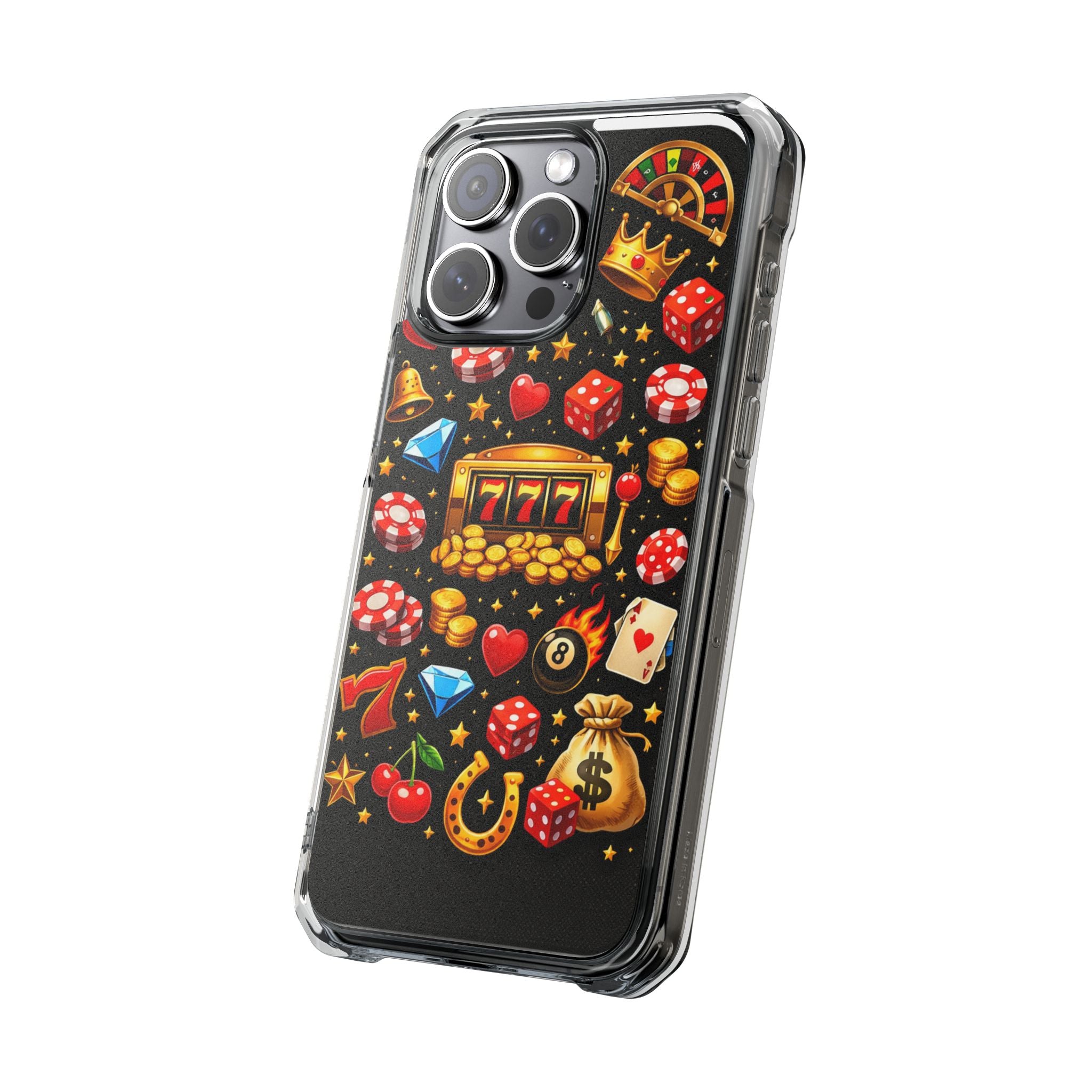 Casino Luck Clear Magnetic Phone Case — Slot Machine & Poker Icons