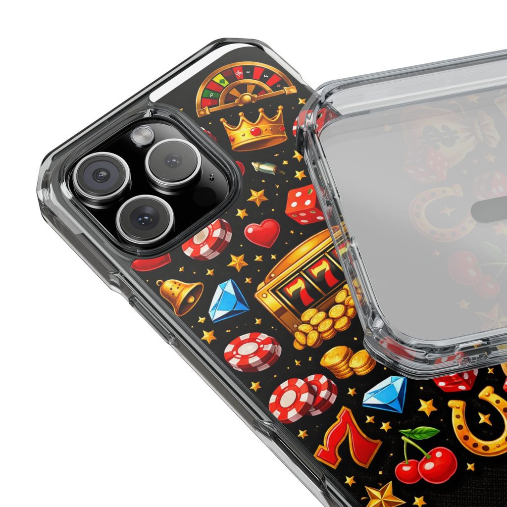 Casino Luck Clear Magnetic Phone Case — Slot Machine & Poker Icons
