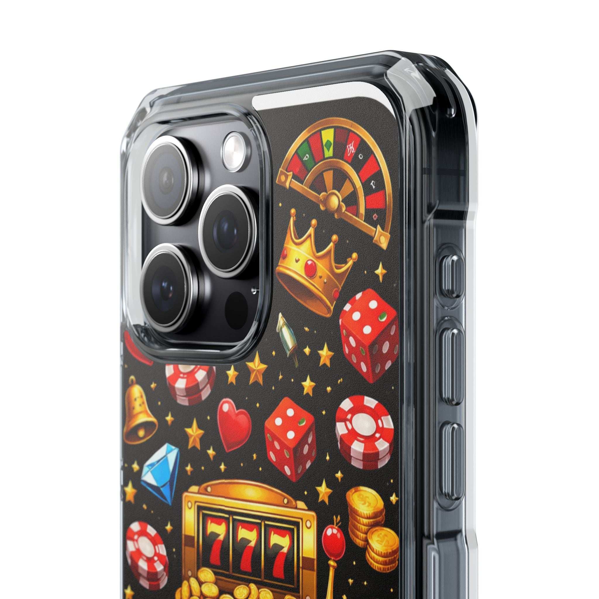 Casino Luck Clear Magnetic Phone Case — Slot Machine & Poker Icons