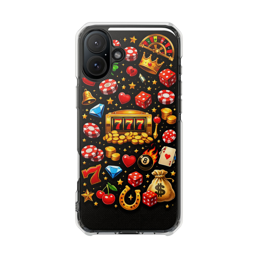 Casino Luck Clear Magnetic Phone Case — Slot Machine & Poker Icons
