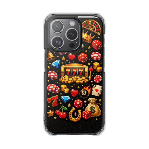 Casino Luck Clear Magnetic Phone Case — Slot Machine & Poker Icons