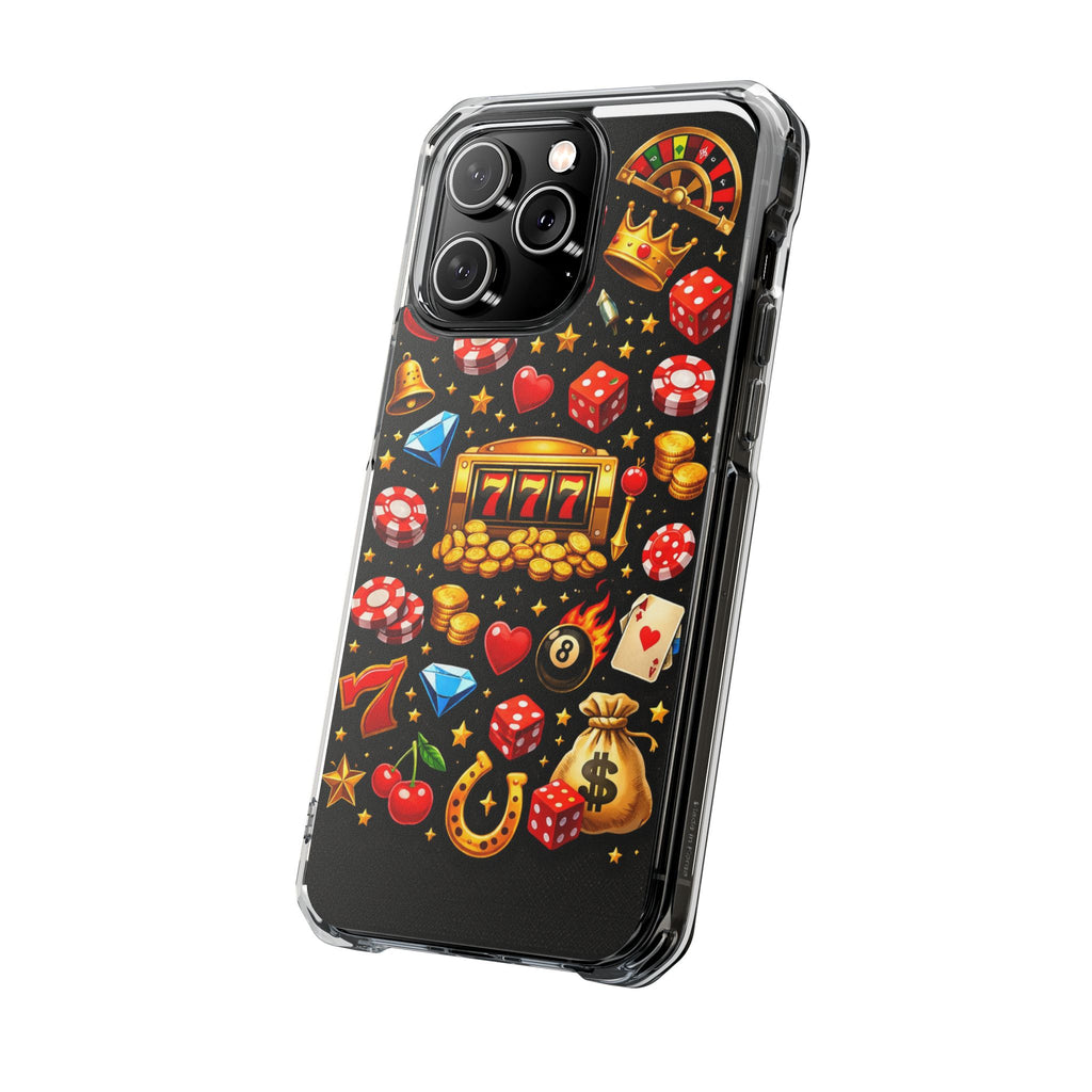 Casino Luck Clear Magnetic Phone Case — Slot Machine & Poker Icons