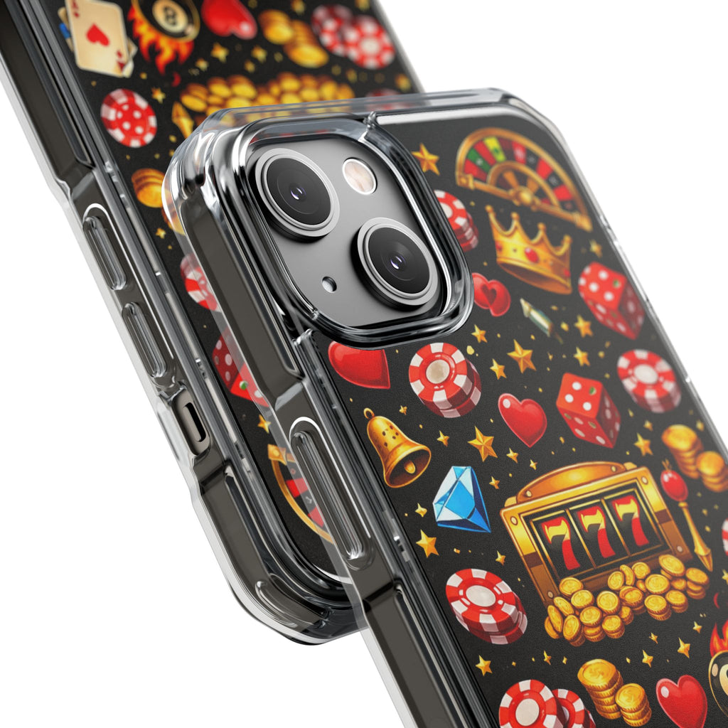 Casino Luck Clear Magnetic Phone Case — Slot Machine & Poker Icons