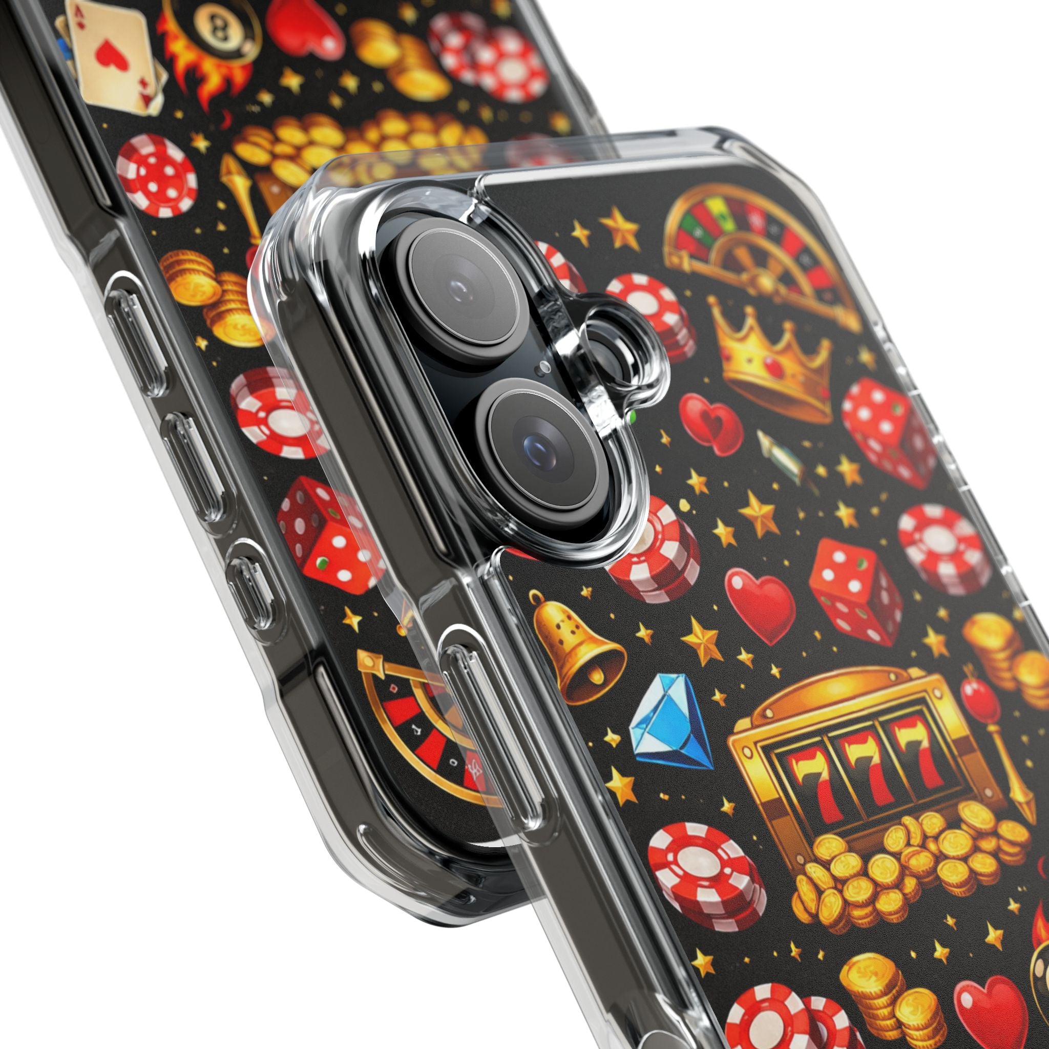 Casino Luck Clear Magnetic Phone Case — Slot Machine & Poker Icons