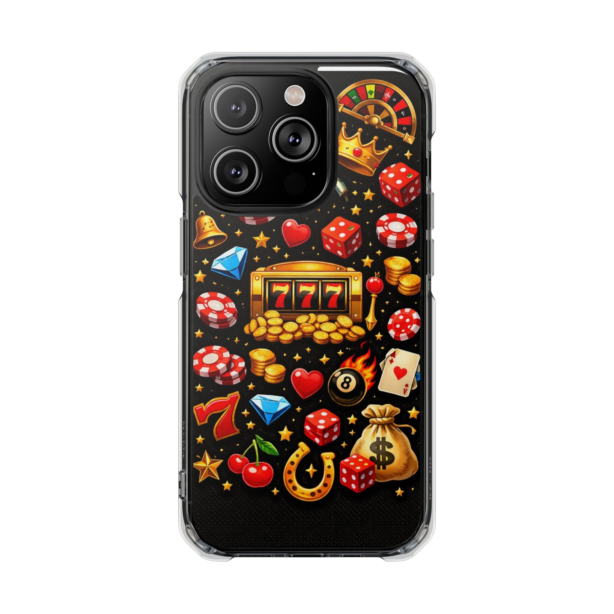 Casino Luck Clear Magnetic Phone Case — Slot Machine & Poker Icons