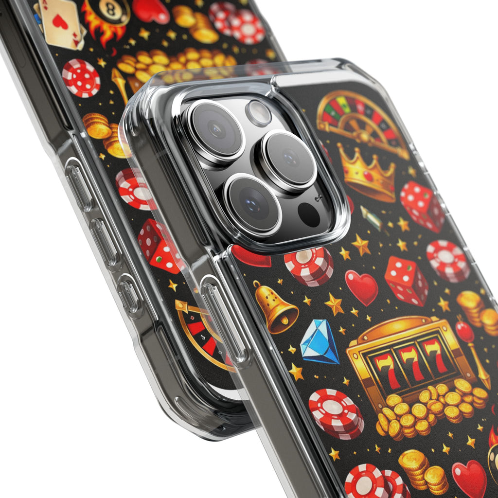 Casino Luck Clear Magnetic Phone Case — Slot Machine & Poker Icons