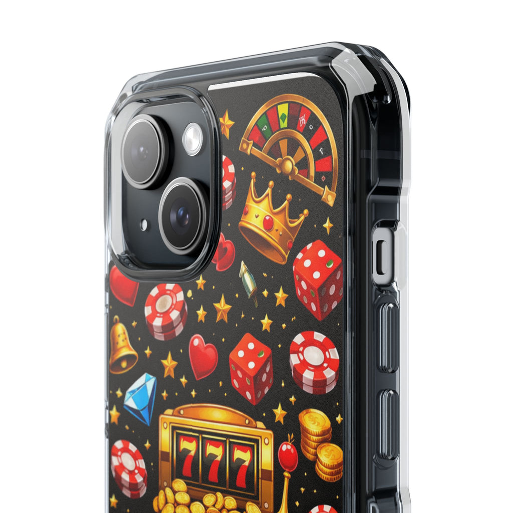 Casino Luck Clear Magnetic Phone Case — Slot Machine & Poker Icons