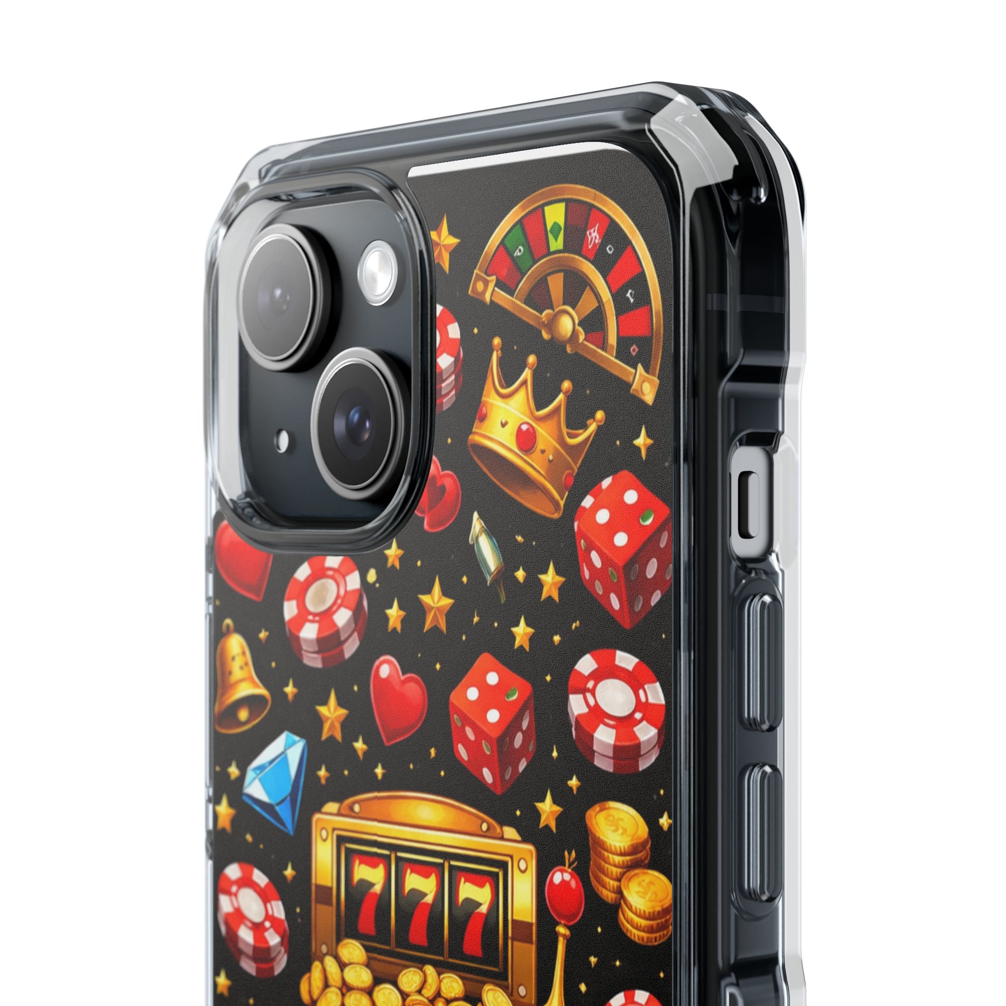 Casino Luck Clear Magnetic Phone Case — Slot Machine & Poker Icons