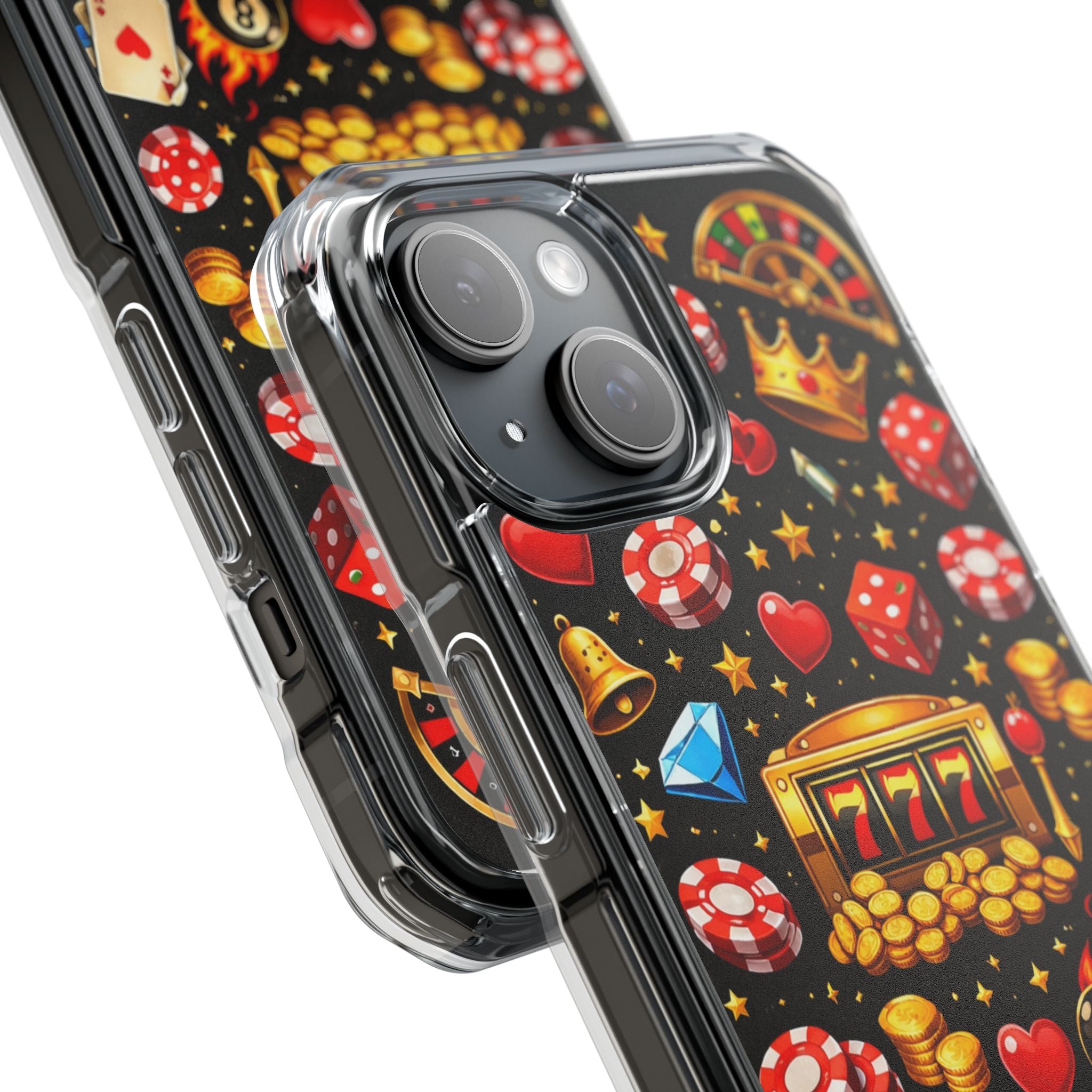 Casino Luck Clear Magnetic Phone Case — Slot Machine & Poker Icons