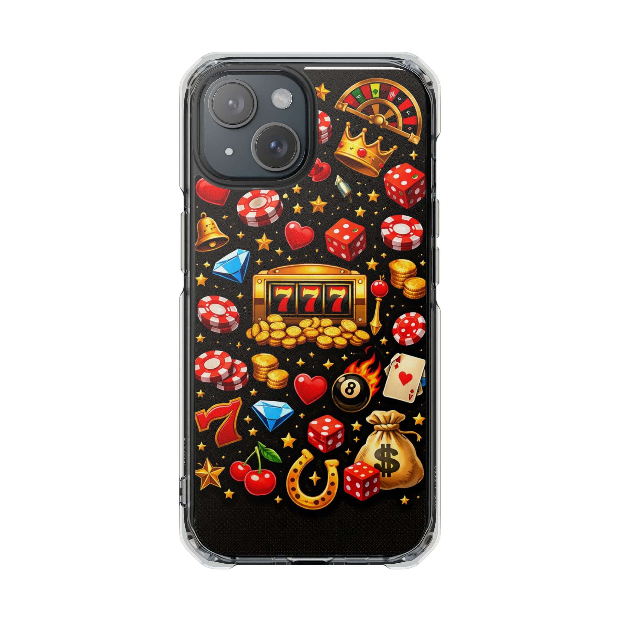 Casino Luck Clear Magnetic Phone Case — Slot Machine & Poker Icons