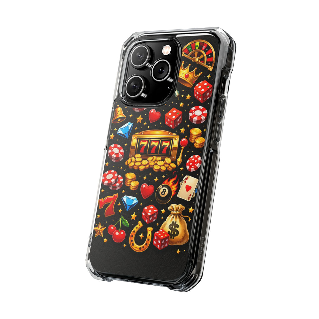 Casino Luck Clear Magnetic Phone Case — Slot Machine & Poker Icons