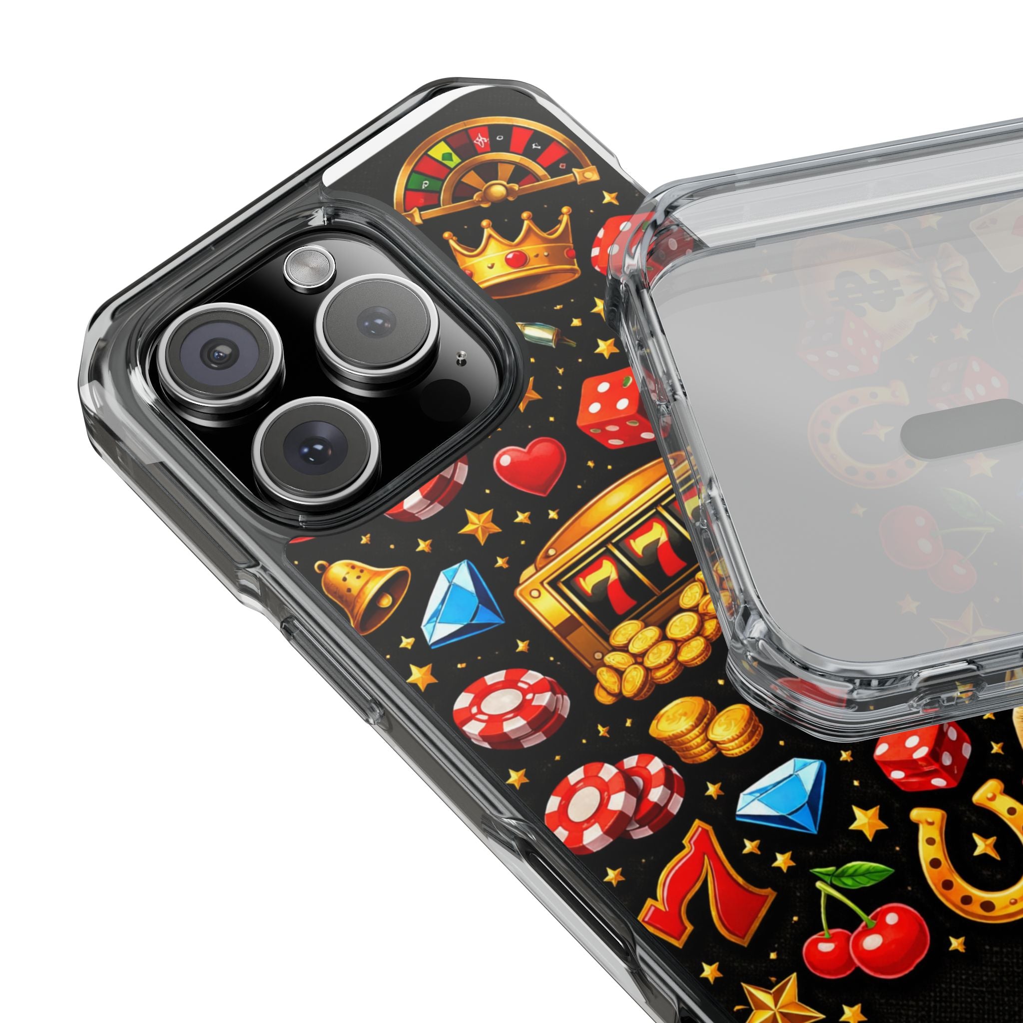 Casino Luck Clear Magnetic Phone Case — Slot Machine & Poker Icons