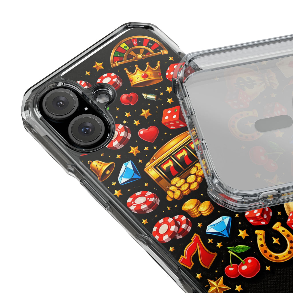 Casino Luck Clear Magnetic Phone Case — Slot Machine & Poker Icons